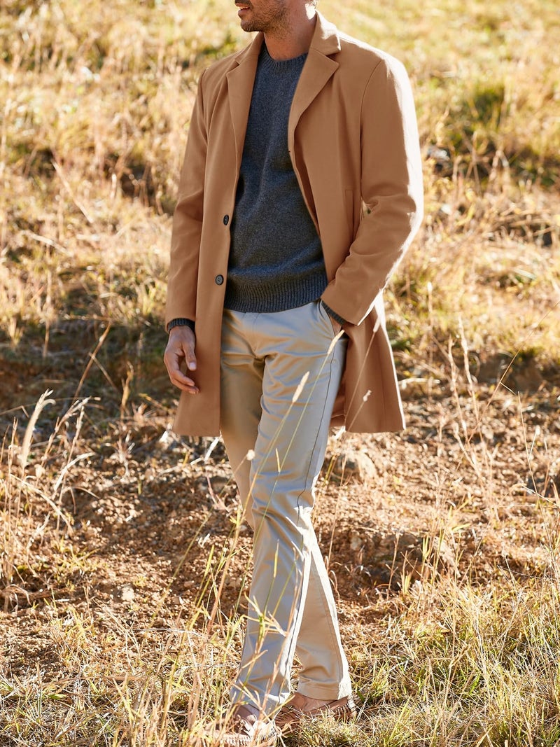 PASLTER Mens Cotton Business Trench Topcoats Winter Heavyweight Warm Single Breasted Coats Khaki - Image 4